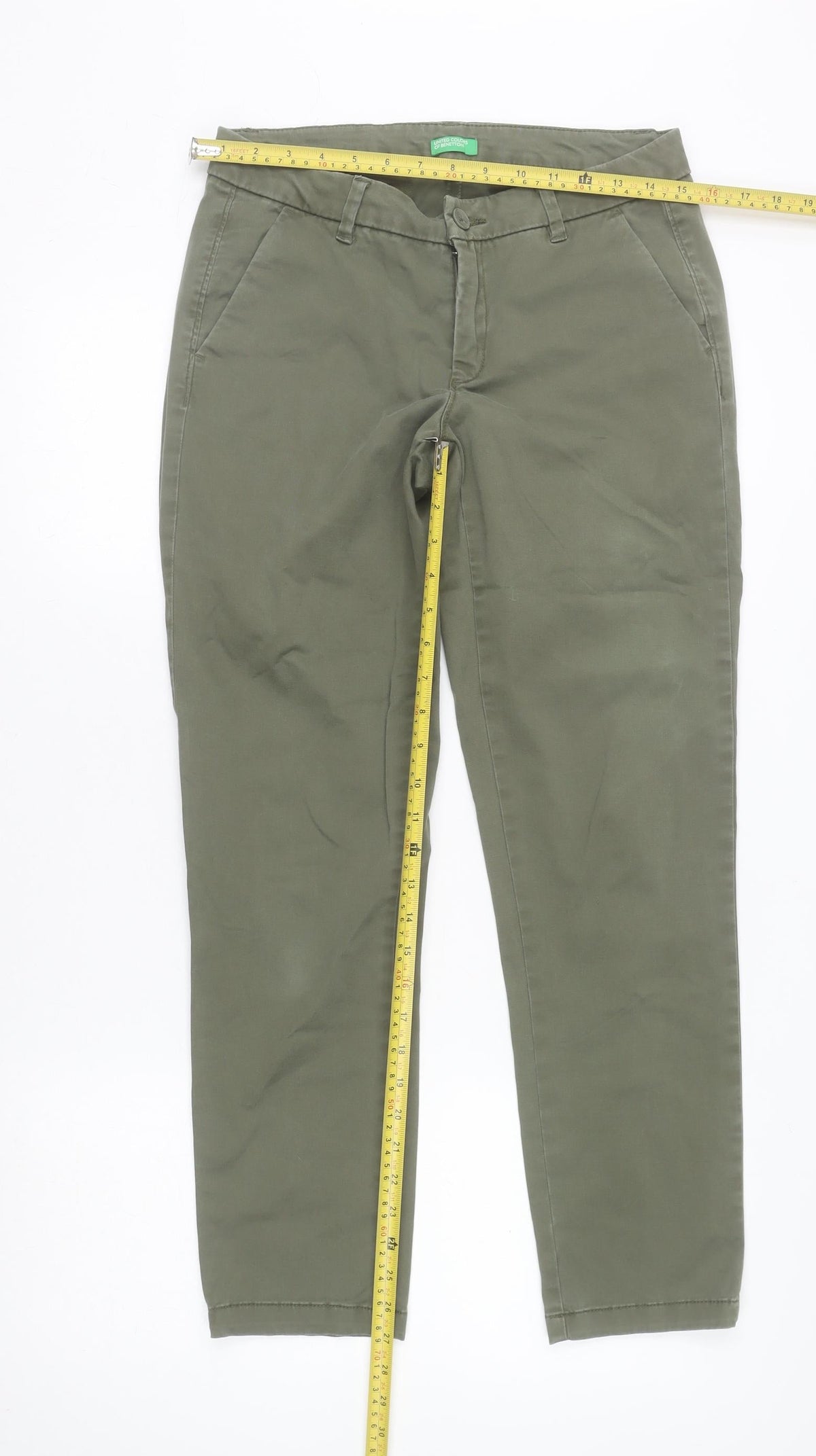 United Colors of Benetton Women's Green Chino Trousers Size 10
