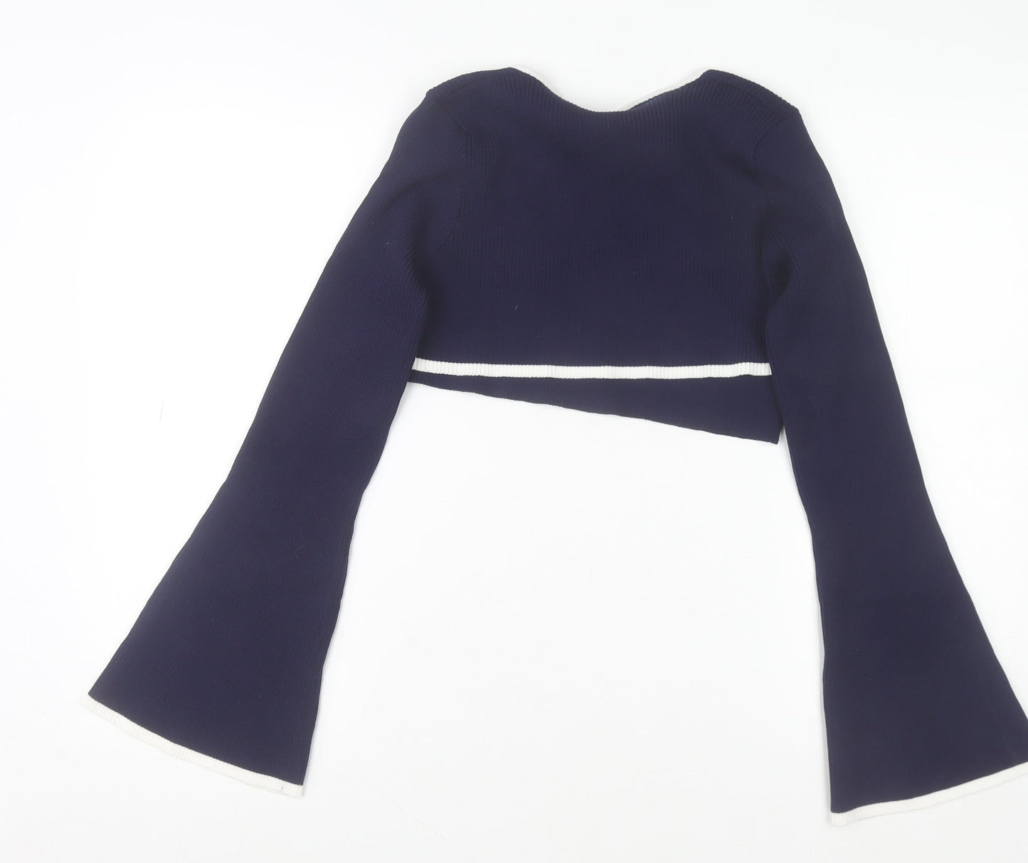 Cider Womens Blue Cropped Knit Flared Sleeve Blouse XL
