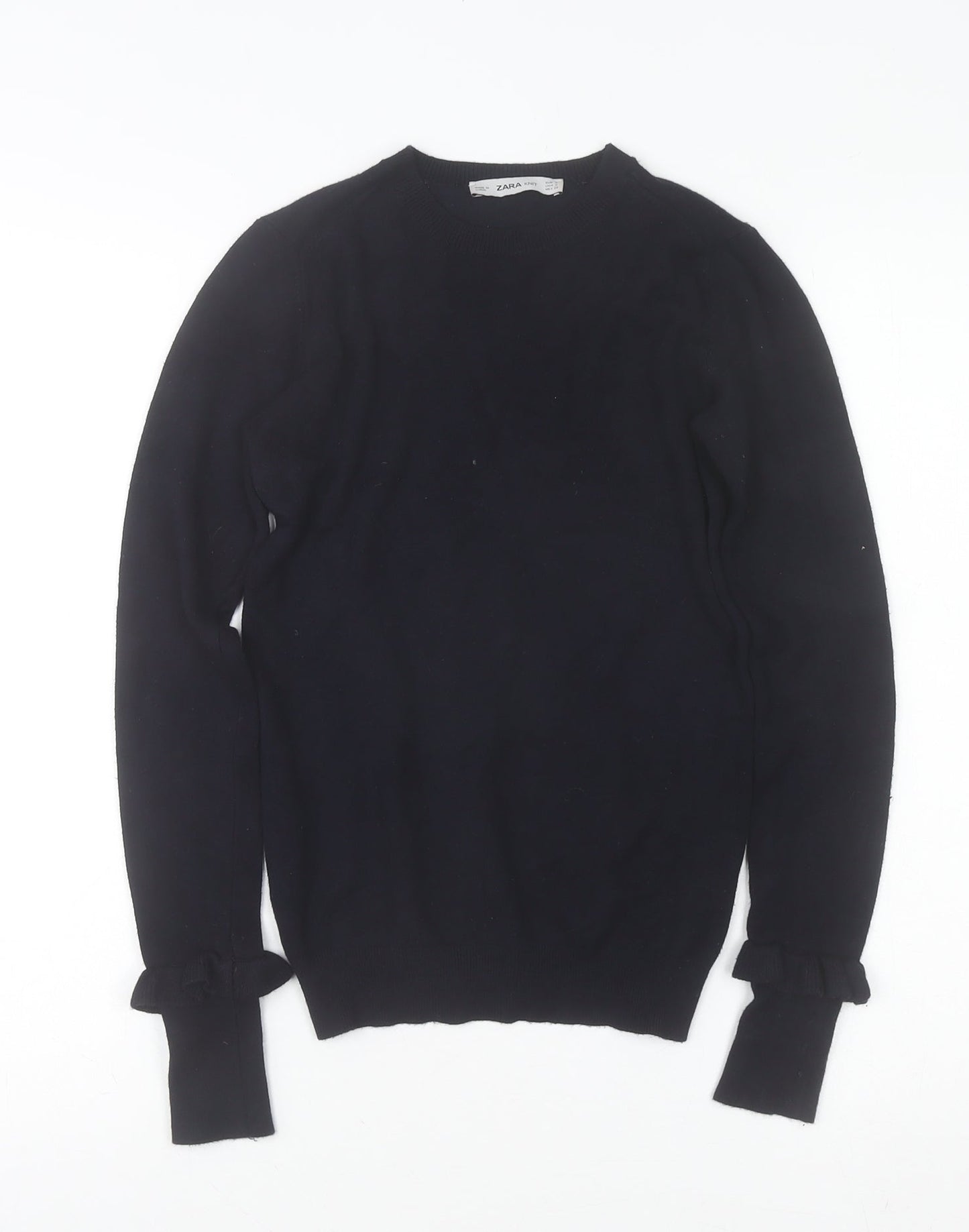 Zara Women Black Crew Neck Knit Pullover Jumper Size 8