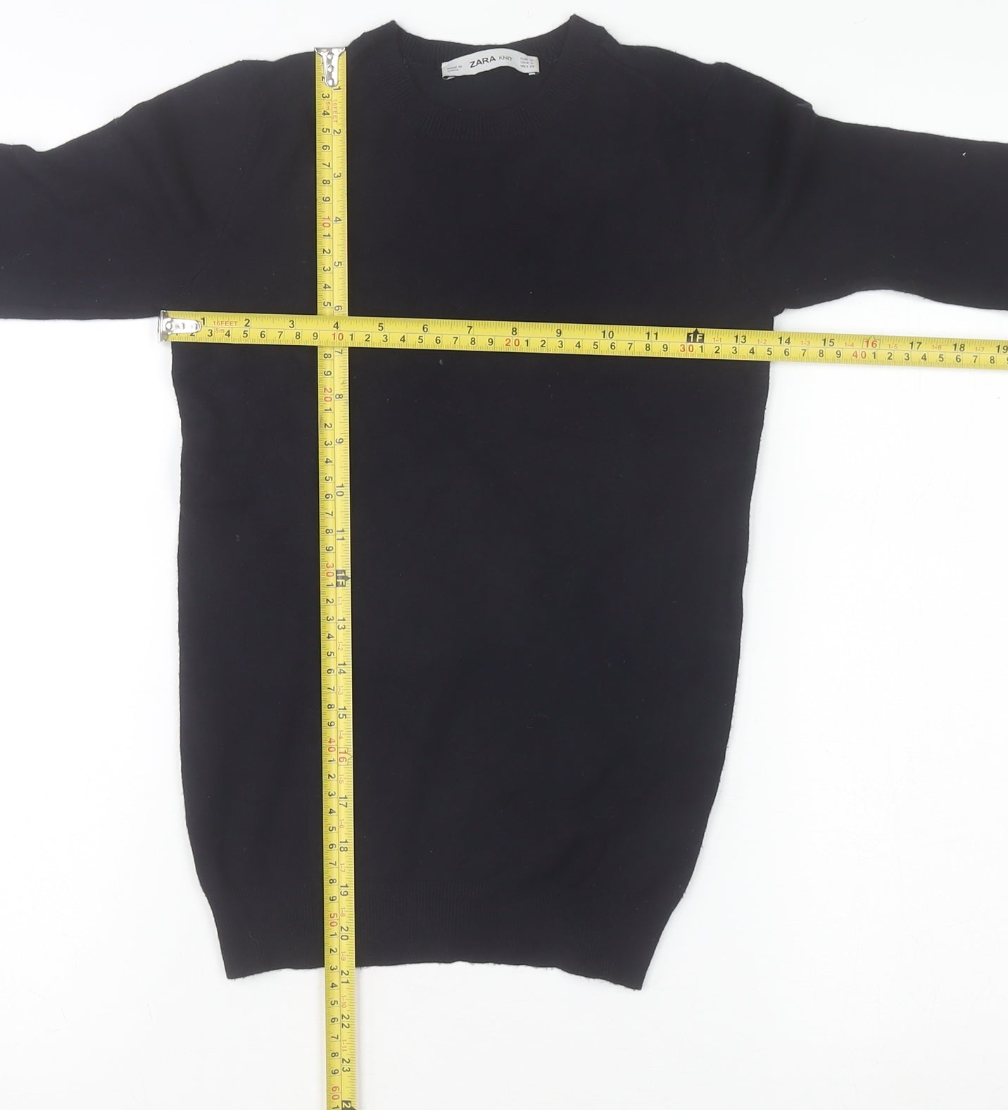 Zara Women Black Crew Neck Knit Pullover Jumper Size 8