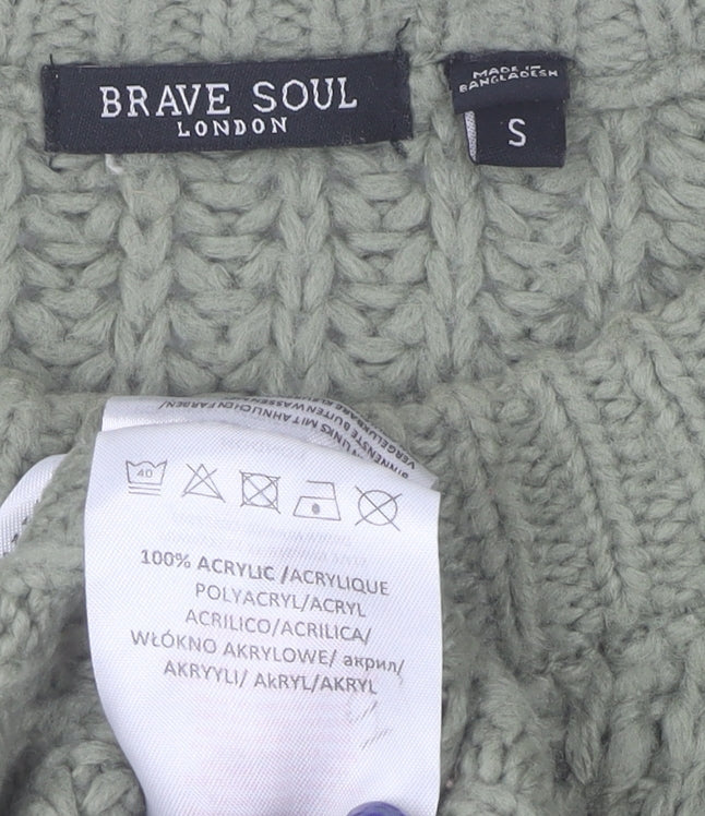 Brave Soul Women's Green Cable Knit Crew Neck Jumper Size S