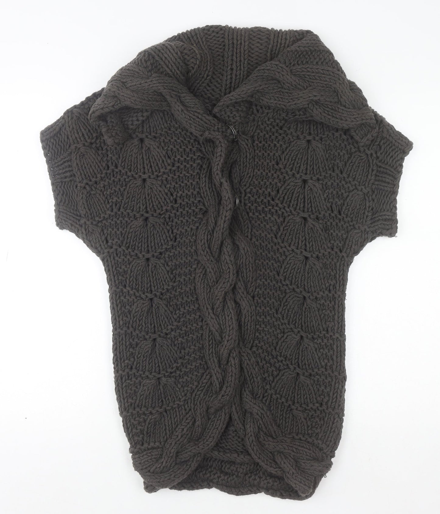 Ted Baker Women’s Brown Chunky-Knit Cowl Neck Short Sleeve Cardigan Size S