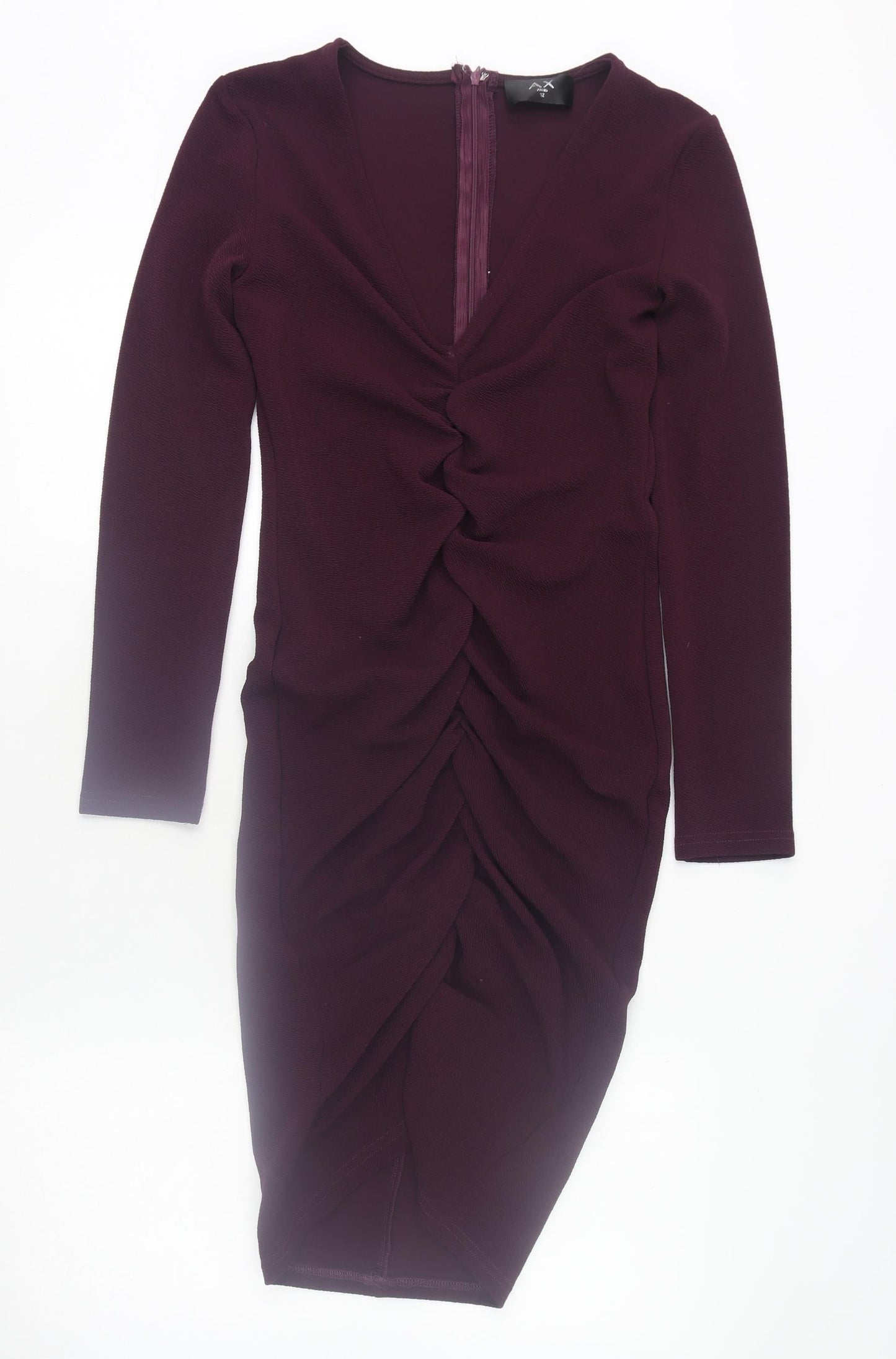 AX Paris Women Purple Midi Ruched Bodycon Dress Size 12