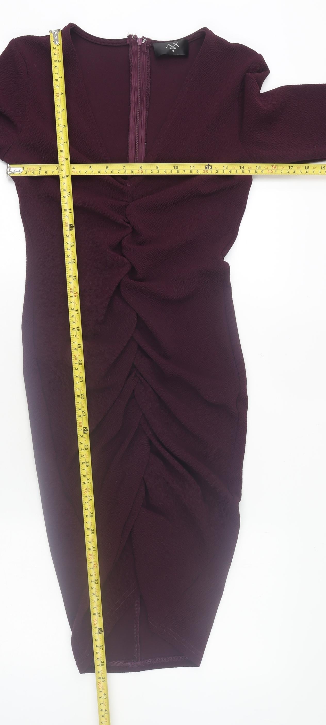 AX Paris Women Purple Midi Ruched Bodycon Dress Size 12