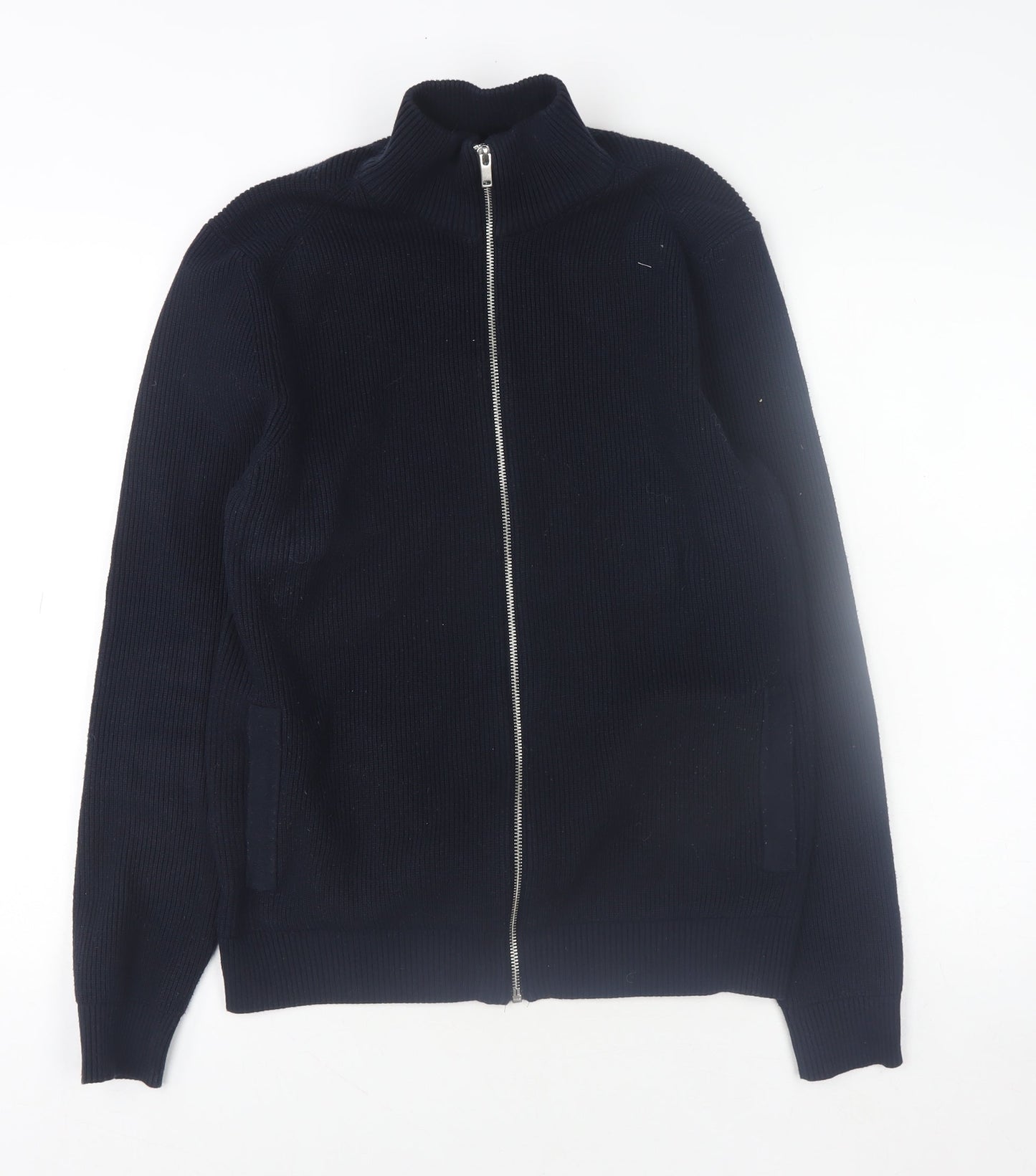 Marks and Spencer Men's Blue Cotton Blend Full Zip Knit Sweatshirt L