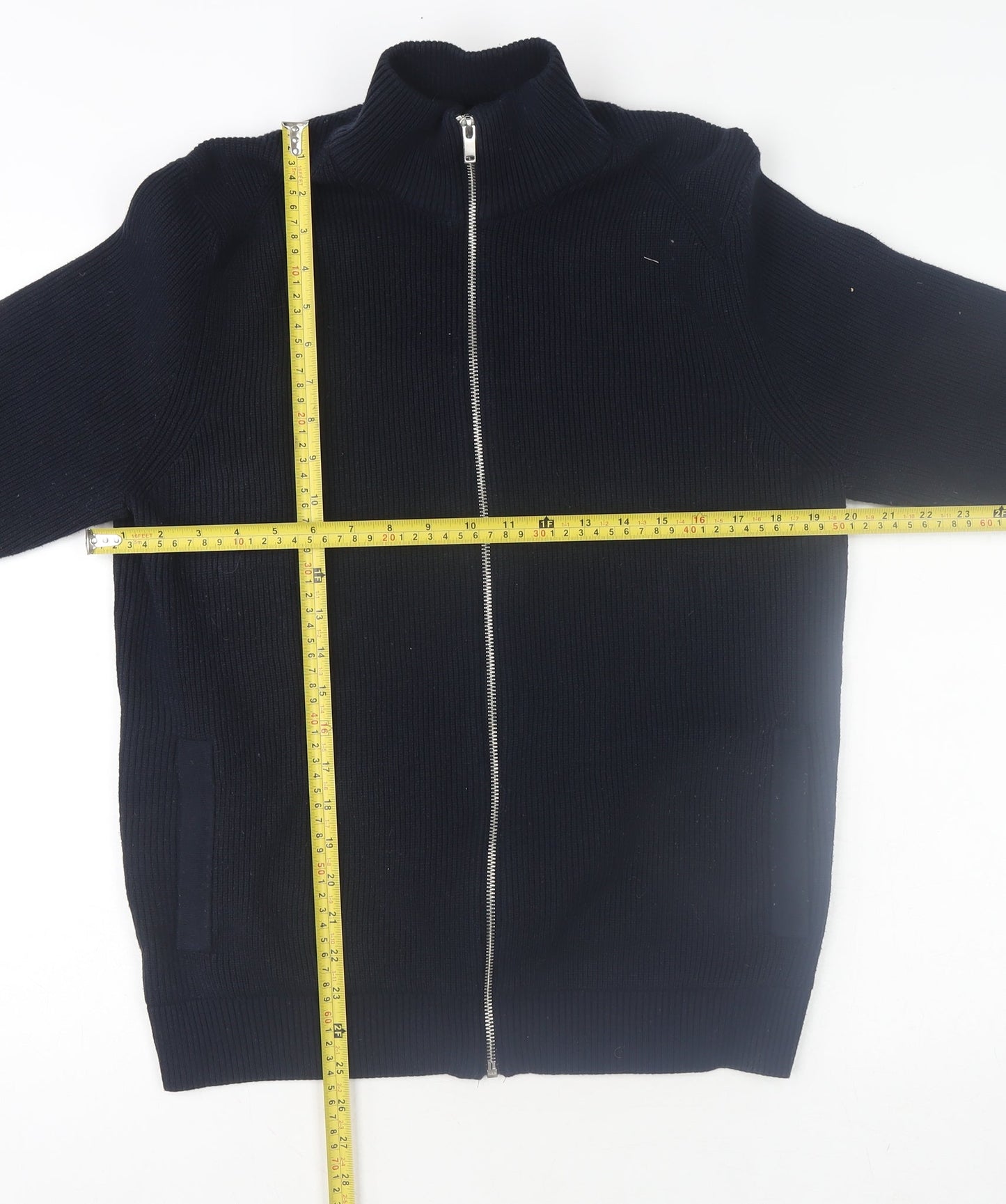 Marks and Spencer Men's Blue Cotton Blend Full Zip Knit Sweatshirt L