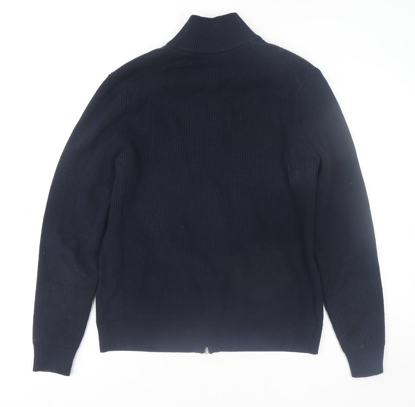 Marks and Spencer Men's Blue Cotton Blend Full Zip Knit Sweatshirt L