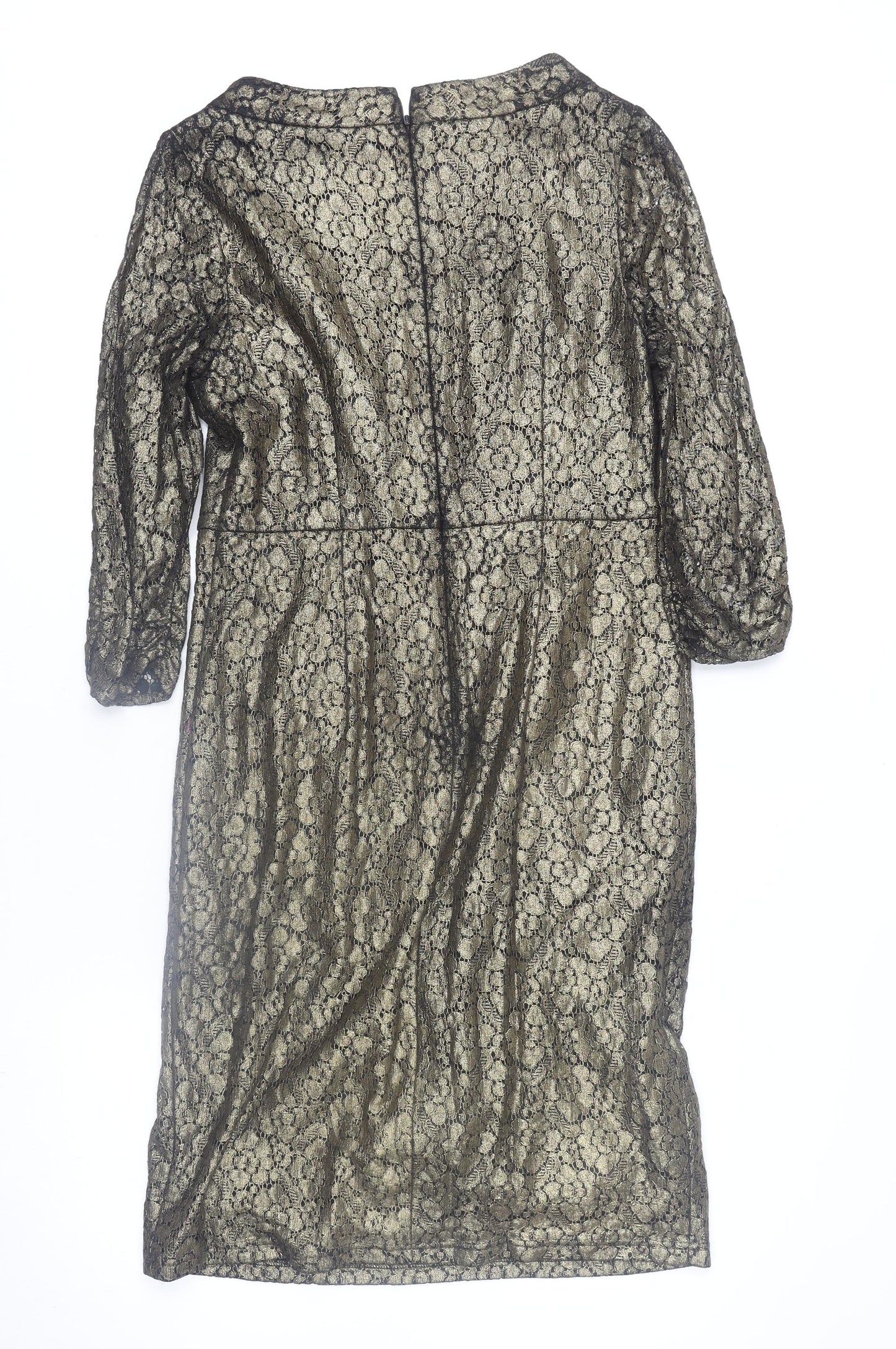 Gill Harvey Collection Women's Gold Lace Ruched Sheath Dress Size 14