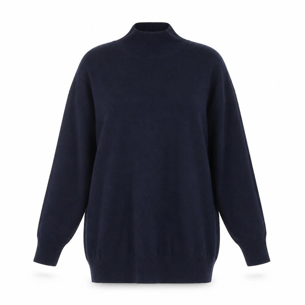 Marks & Spencer Women's Blue Mock Neck Long Sleeve Knitted Jumper Size M
