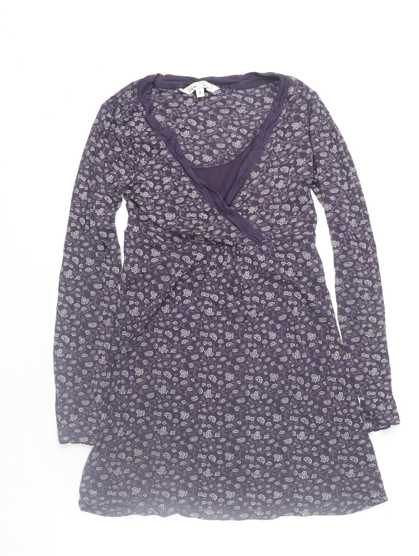 Fat Face Womens Purple Floral Wrap Blouse Size 8 Long Sleeve V-Neck