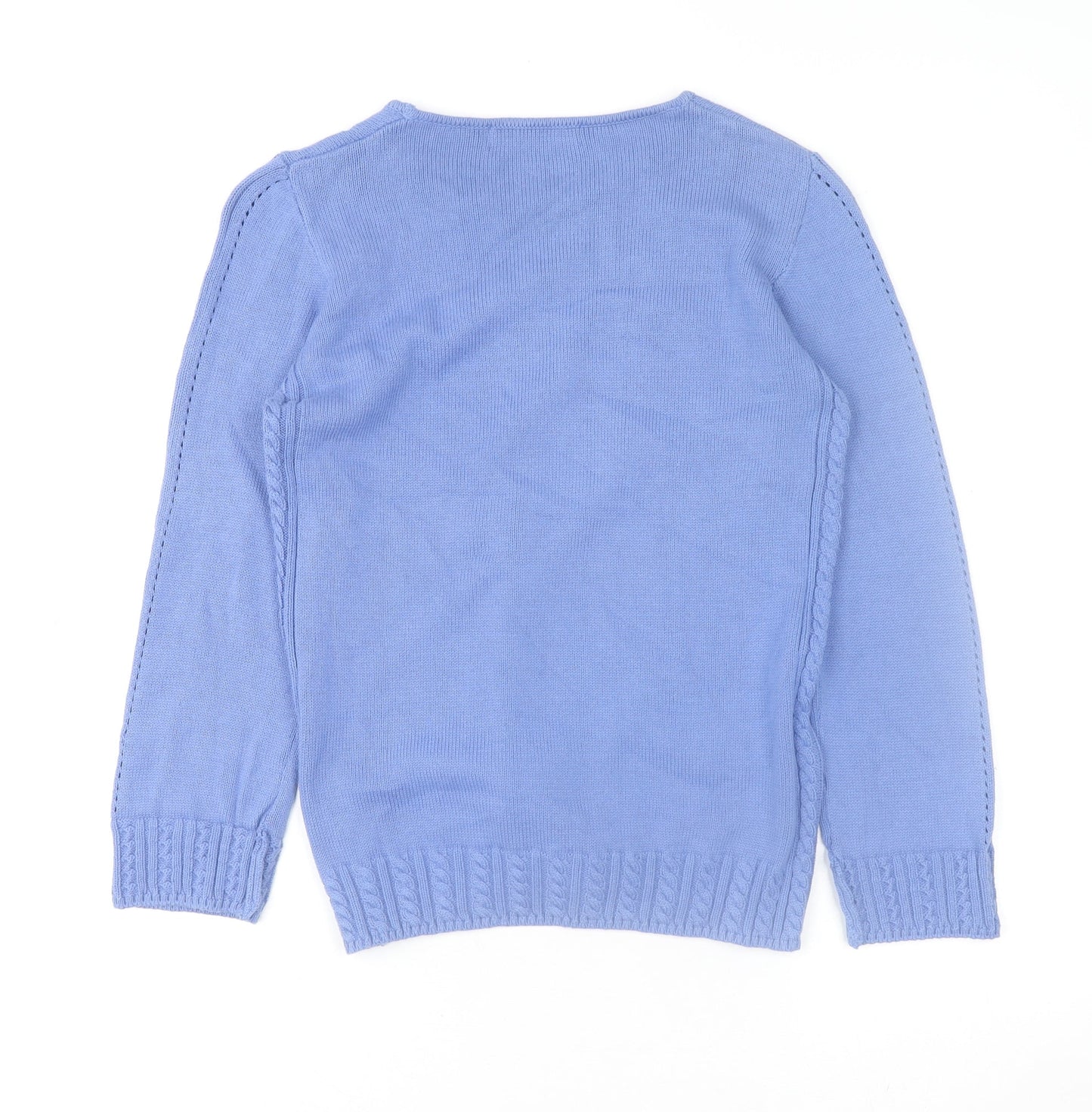 Isle Essentials Womens Blue Cotton Crew Neck Jumper Size 10-12