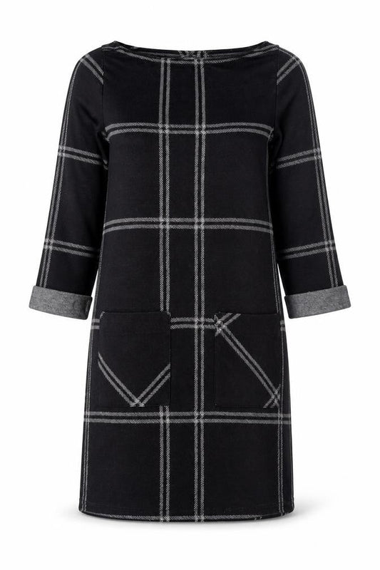 Atmosphere Womens Black Check Shift Dress Size 4 Knit 3/4 Sleeve