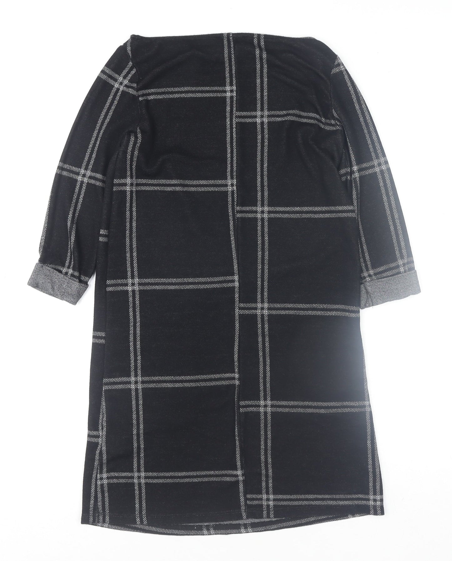Atmosphere Womens Black Check Shift Dress Size 4 Knit 3/4 Sleeve