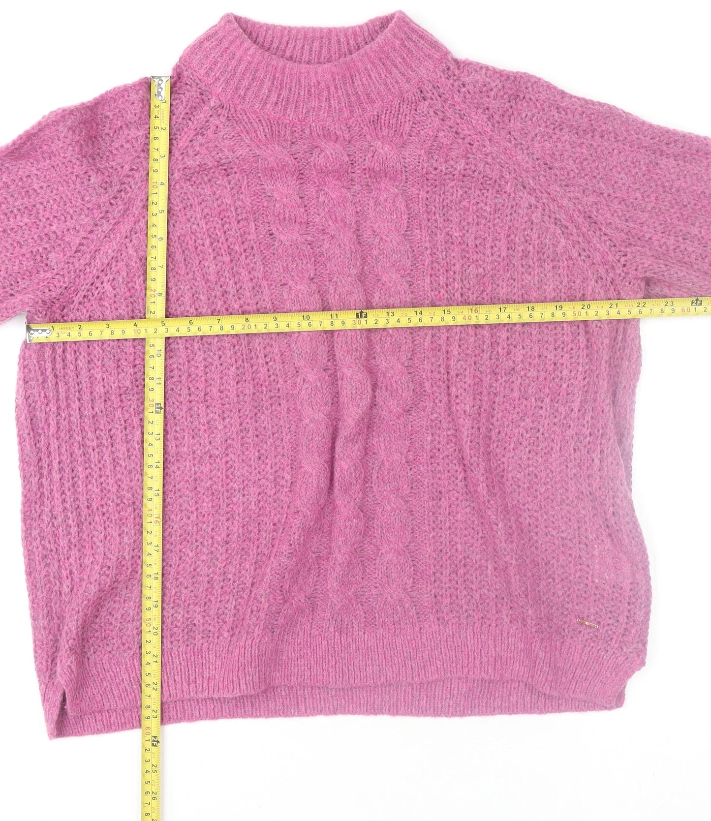Country Casuals Women’s Pink Cable Knit Mohair Blend Mock Neck Jumper L