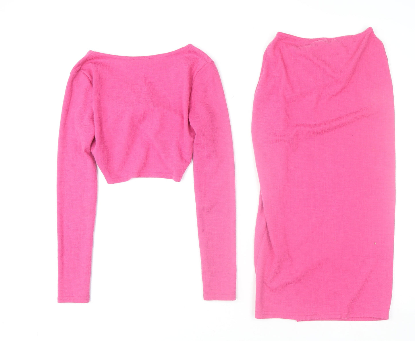 PrettyLittleThing Women’s Pink Long Sleeve Knotted Skirt Set UK 8