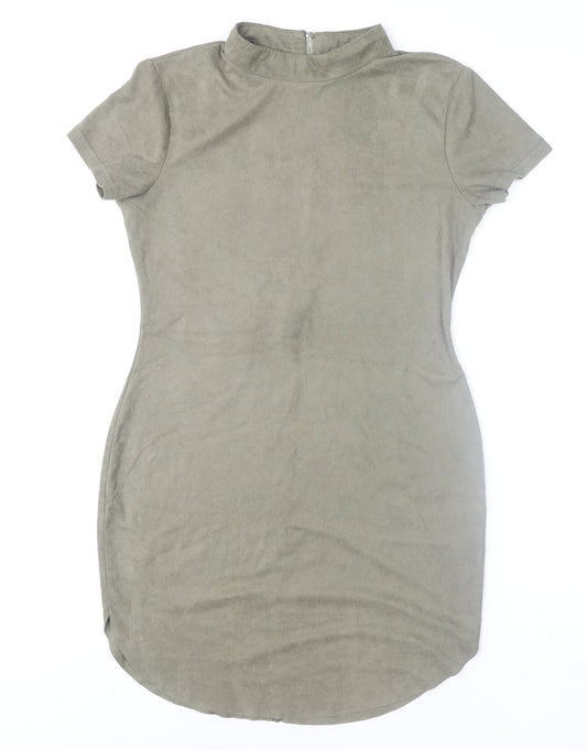 AX Paris Women Khaki Size 12 Bodycon Short Sleeve High Neck Dress