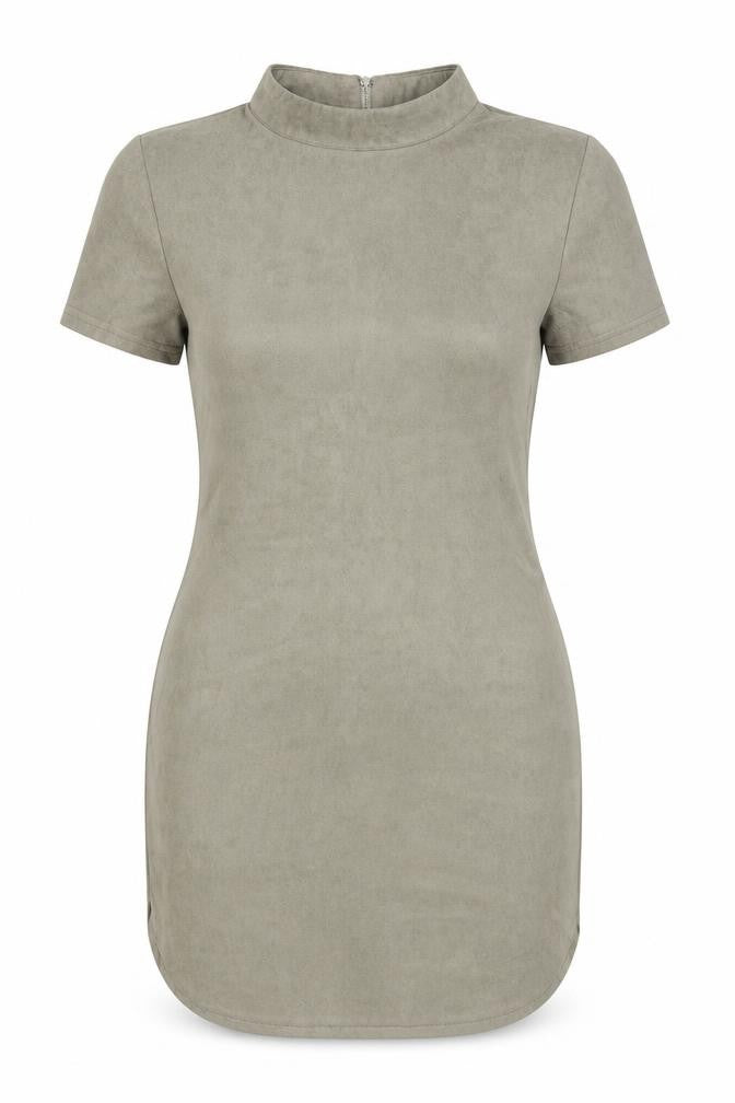 AX Paris Women Khaki Size 12 Bodycon Short Sleeve High Neck Dress