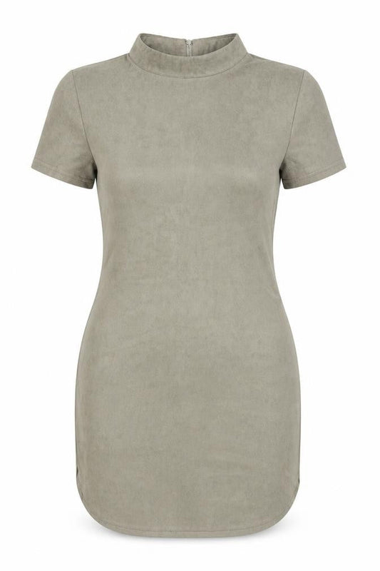 AX Paris Women Khaki Size 12 Bodycon Short Sleeve High Neck Dress
