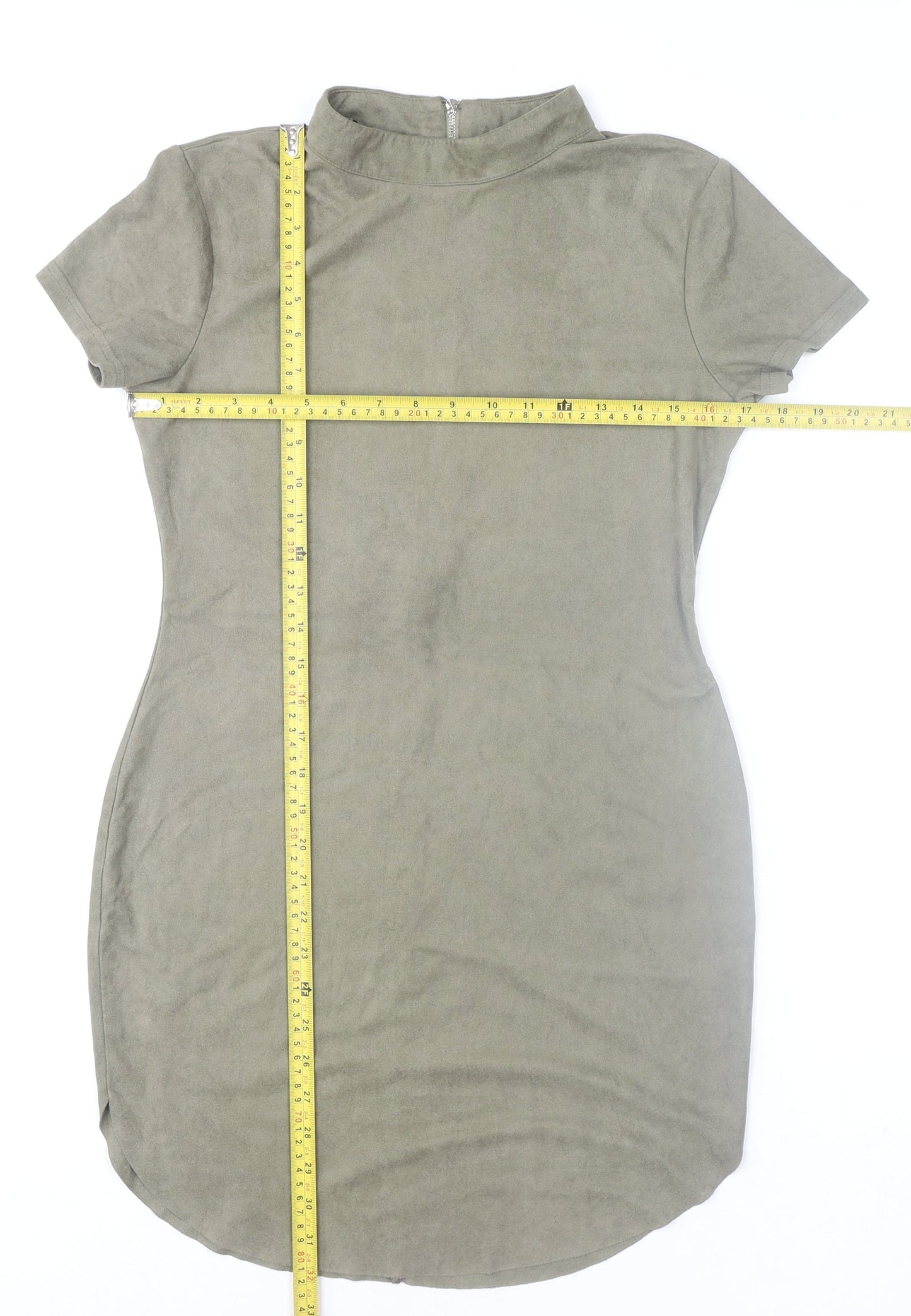 AX Paris Women Khaki Size 12 Bodycon Short Sleeve High Neck Dress