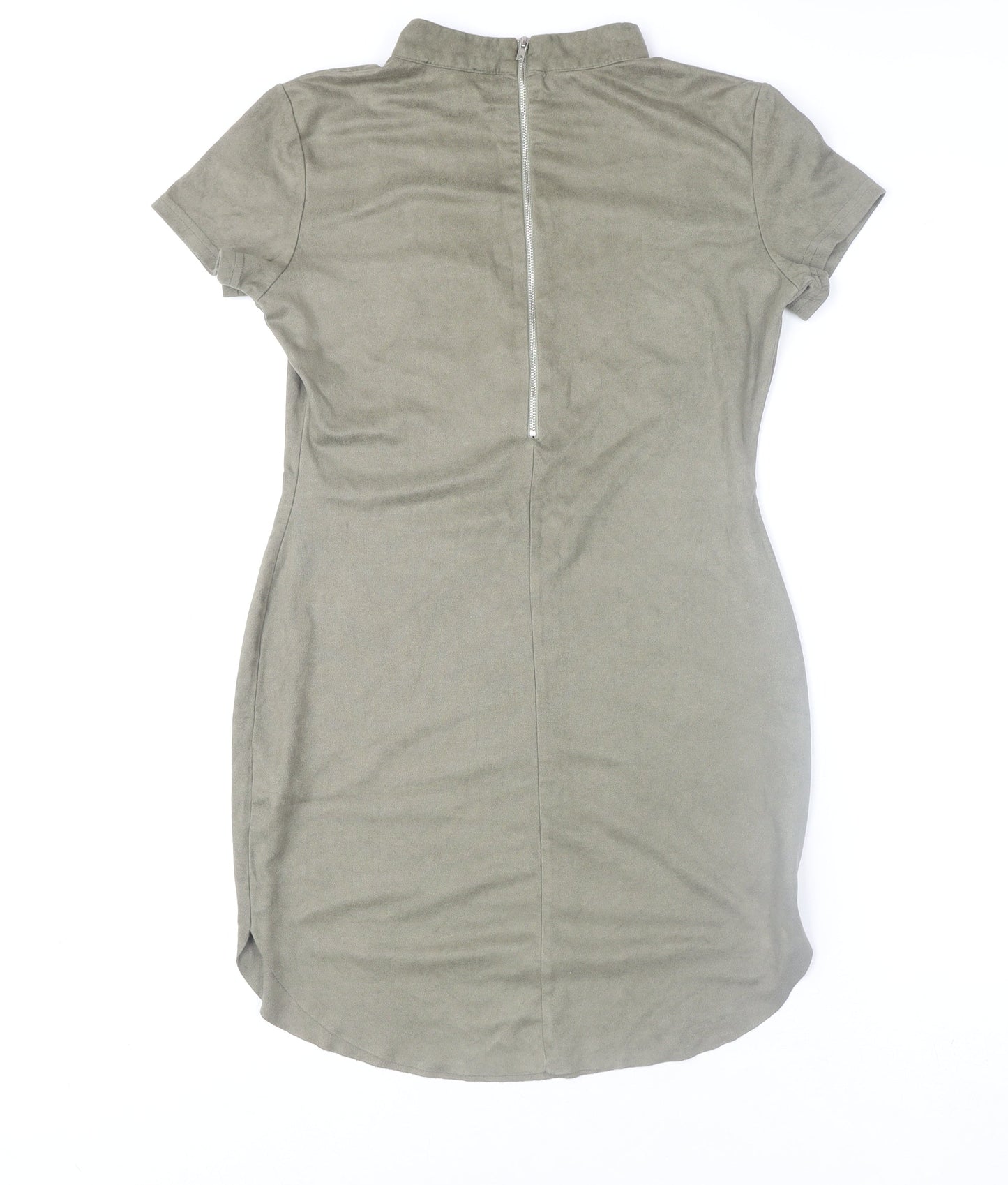 AX Paris Women Khaki Size 12 Bodycon Short Sleeve High Neck Dress