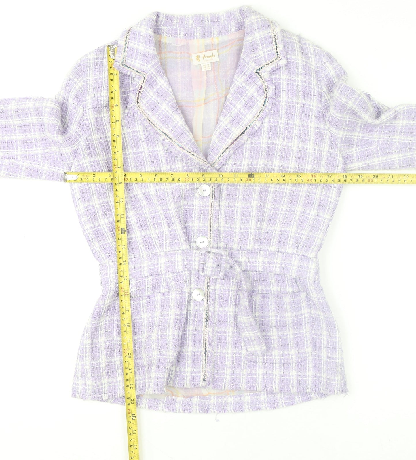 Pringle of Scotland Women's Purple Check Tweed Belted Blazer UK 14