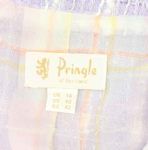 Pringle of Scotland Women's Purple Check Tweed Belted Blazer UK 14