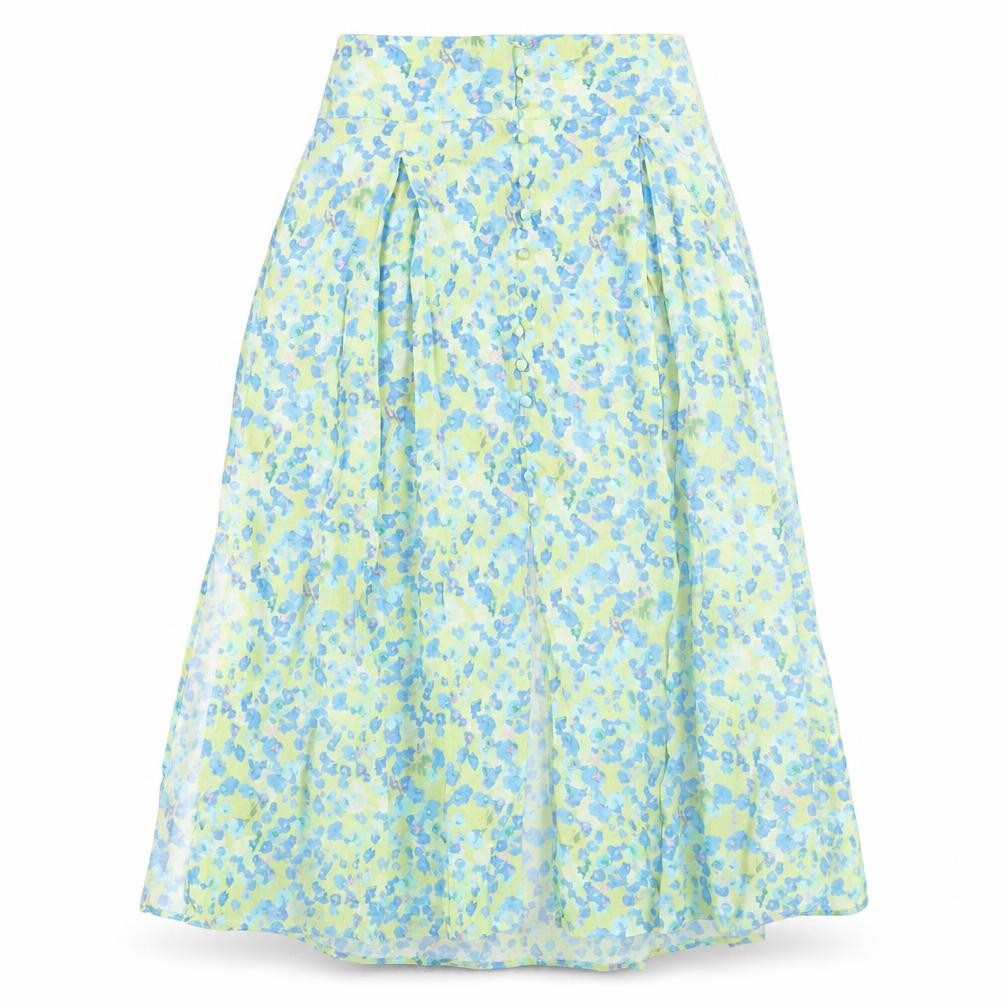 Gallery Women’s Green Floral A-Line Midi Skirt Size S