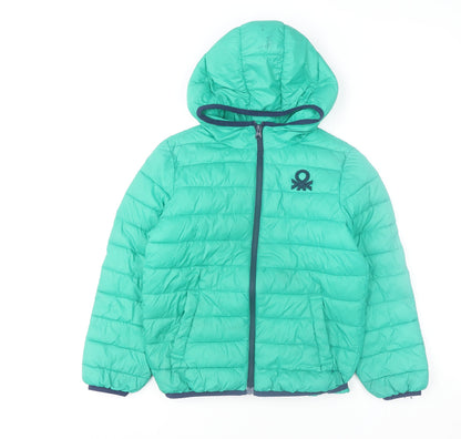 Additional front view of United Colors of Benetton boys’ green 8-9 years hooded puffer jacket