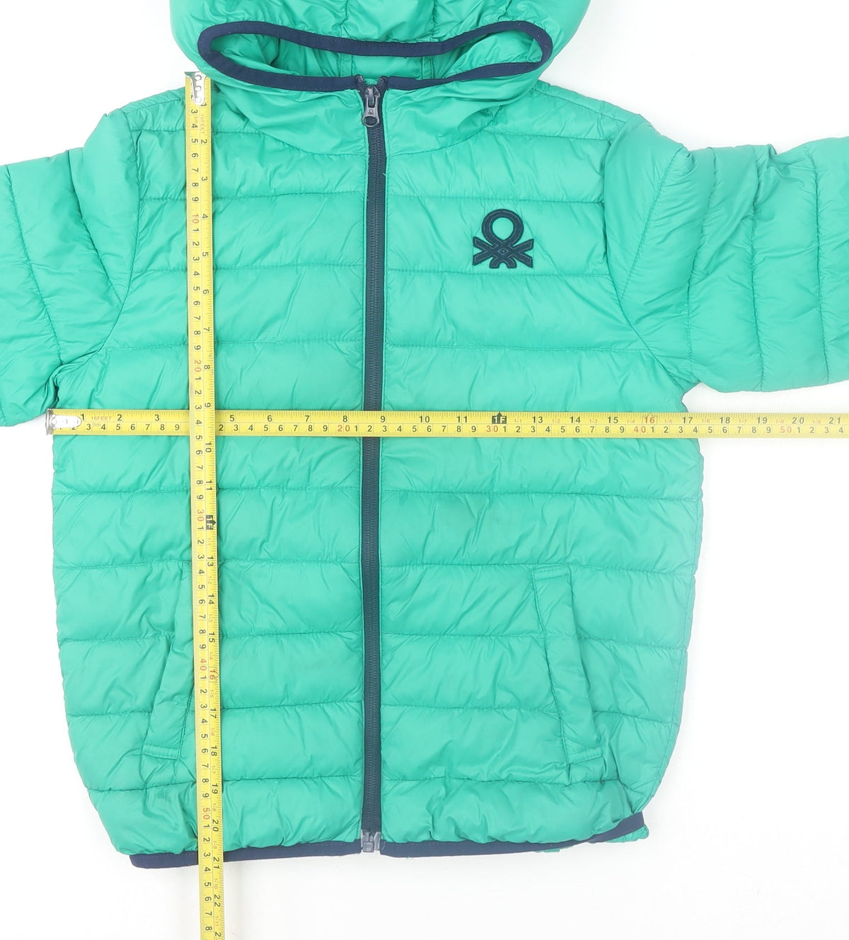 United Colors of Benetton Boys Green 8-9 Years Hooded Puffer Jacket