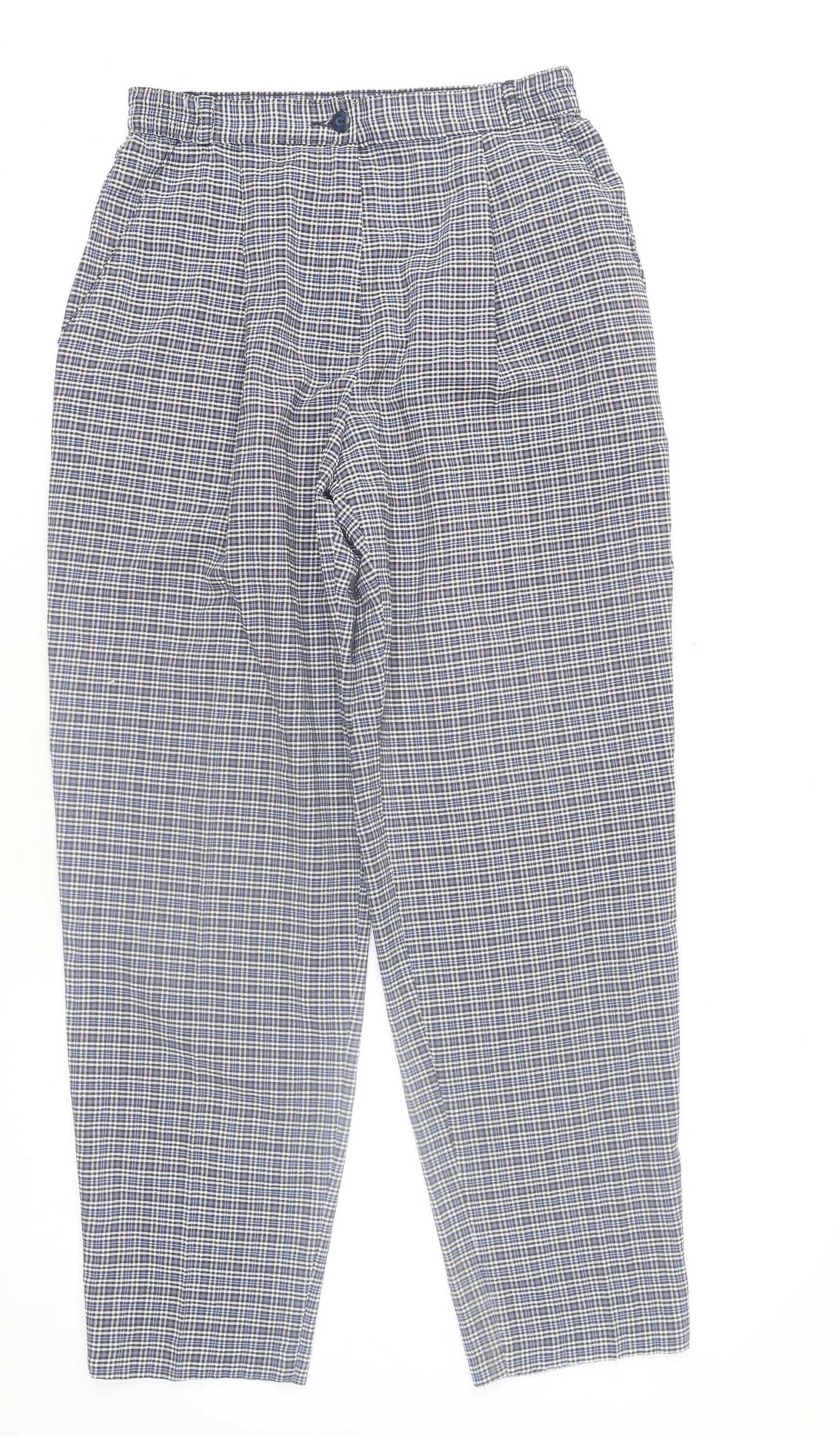 Marks and Spencer Womens Blue Check Pleated Tapered Trousers Size 12