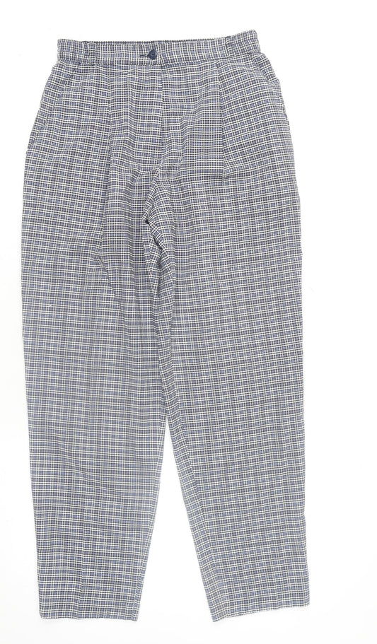Marks and Spencer Womens Blue Check Pleated Tapered Trousers Size 12