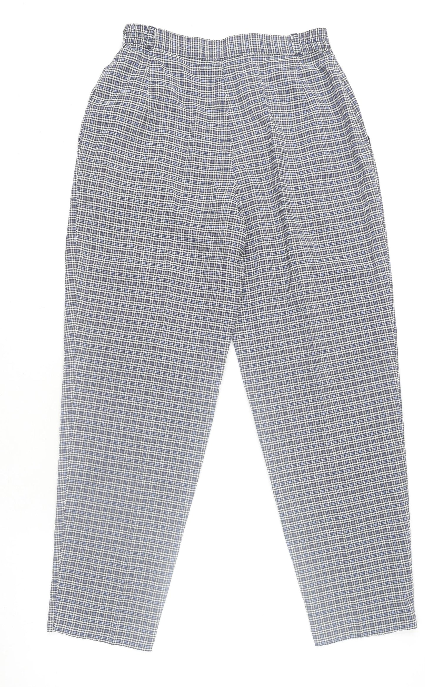 Marks and Spencer Womens Blue Check Pleated Tapered Trousers Size 12
