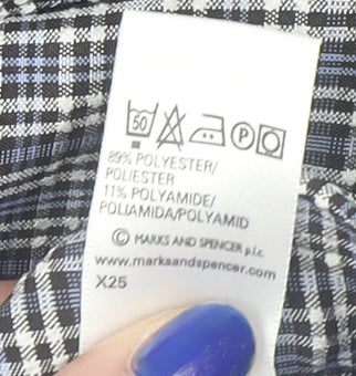 Marks and Spencer Womens Blue Check Pleated Tapered Trousers Size 12