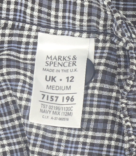 Marks and Spencer Womens Blue Check Pleated Tapered Trousers Size 12