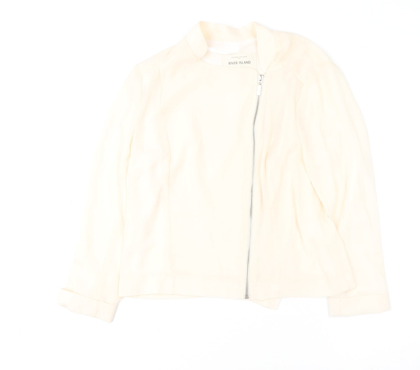 River Island Women Ivory Zip Blouse Size 12 Classic Polyester Long Sleeve