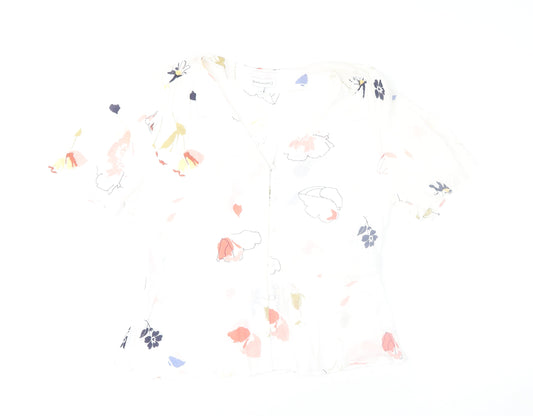 Warehouse Women White Floral Viscose Button Blouse Size 16