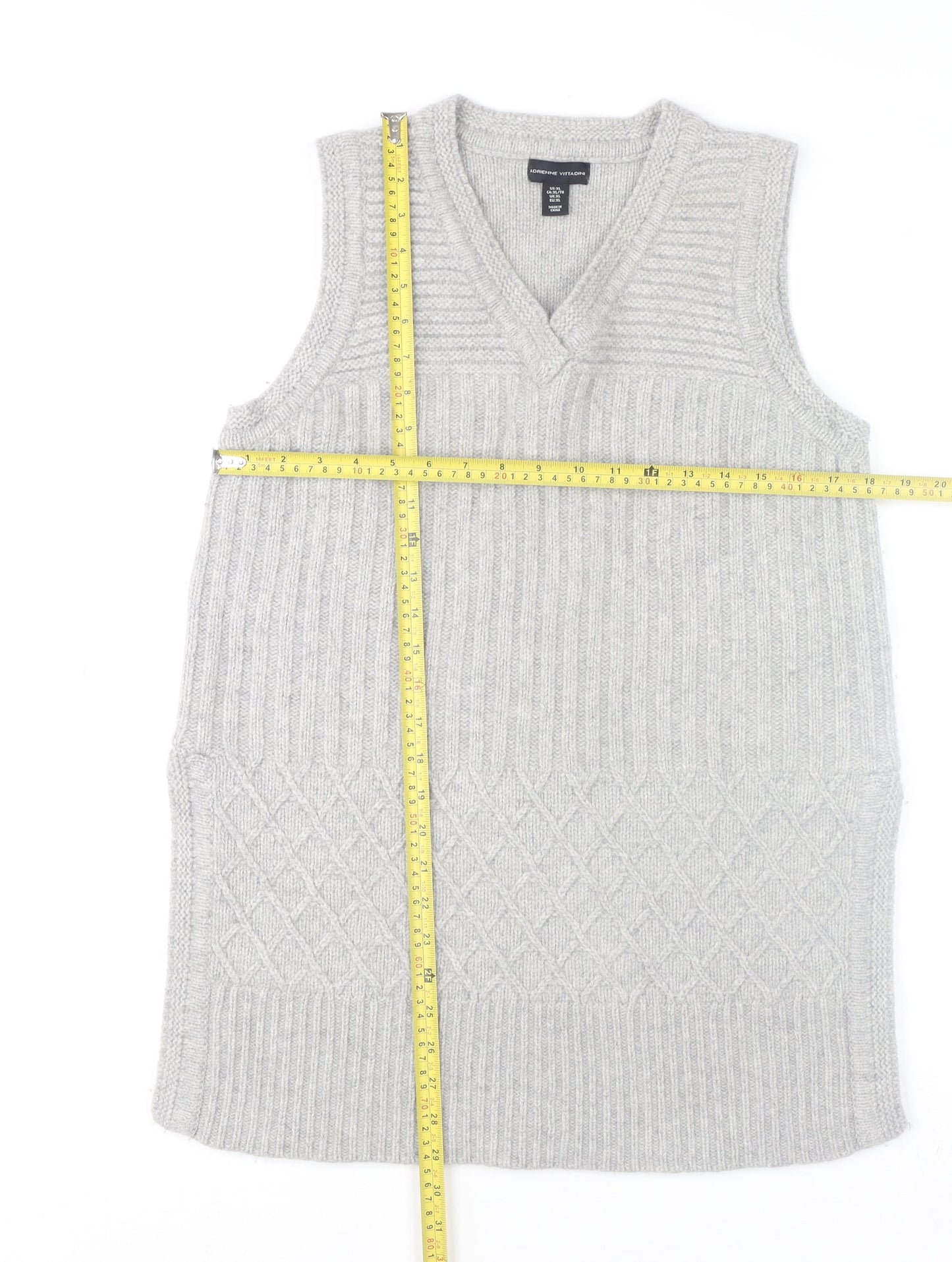 Adrienne Vittadini Womens Grey Wool Knit Sleeveless Tunic Tank Top XL