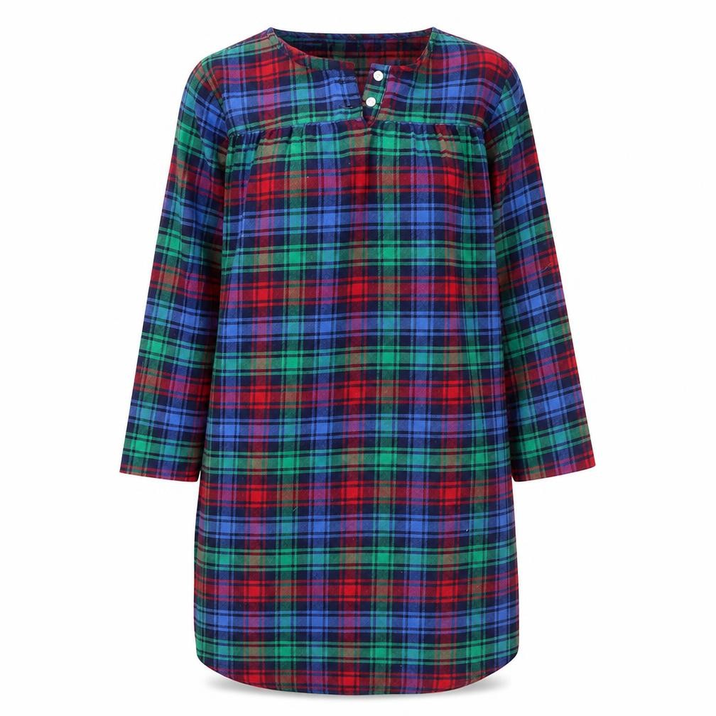 Lands' End Women's Red Blue Green Check Long Sleeve Tunic Size 12