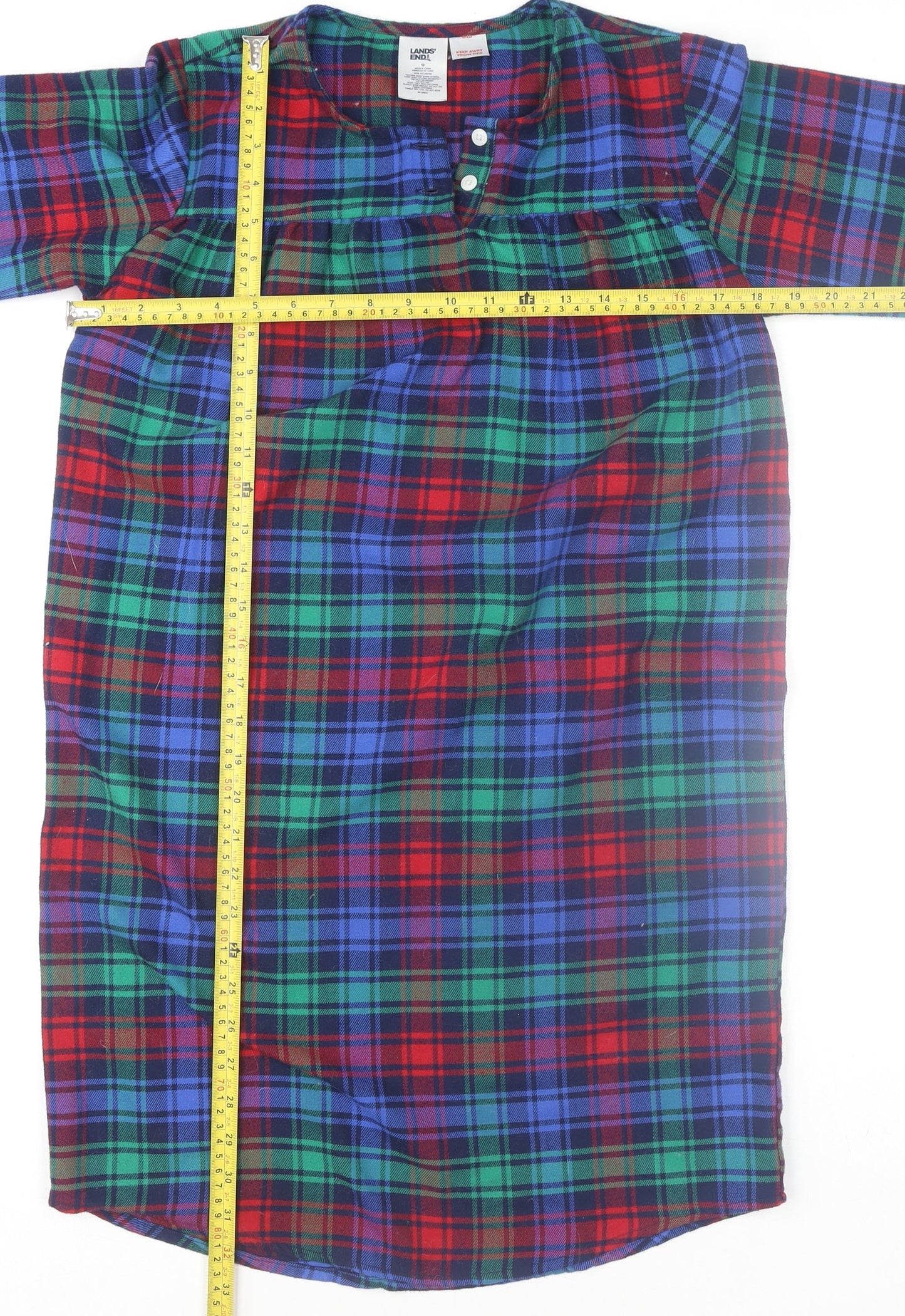 Lands' End Women's Red Blue Green Check Long Sleeve Tunic Size 12