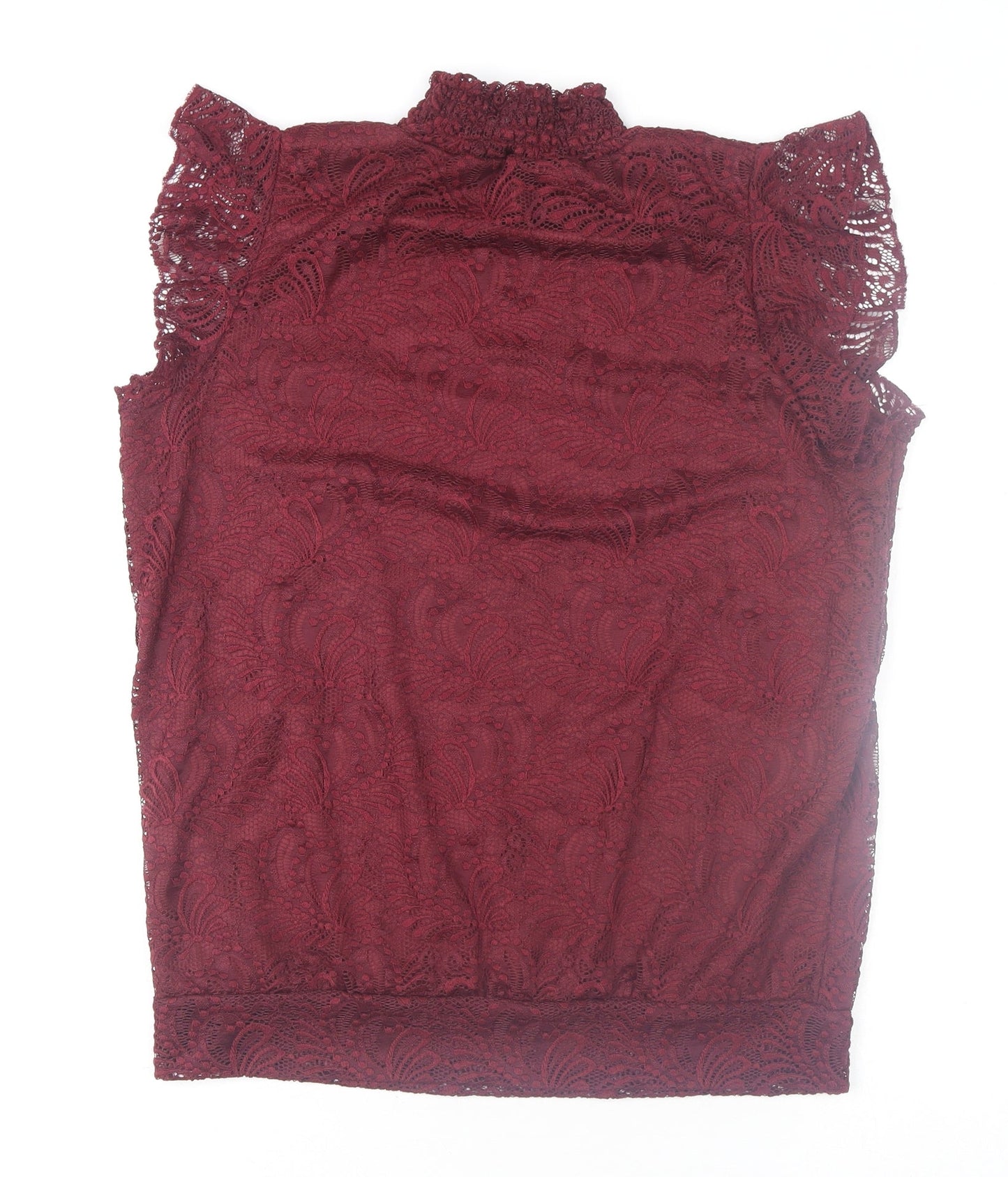 M&Co Women's Red Lace High Neck Sleeveless Tunic Blouse Size 12
