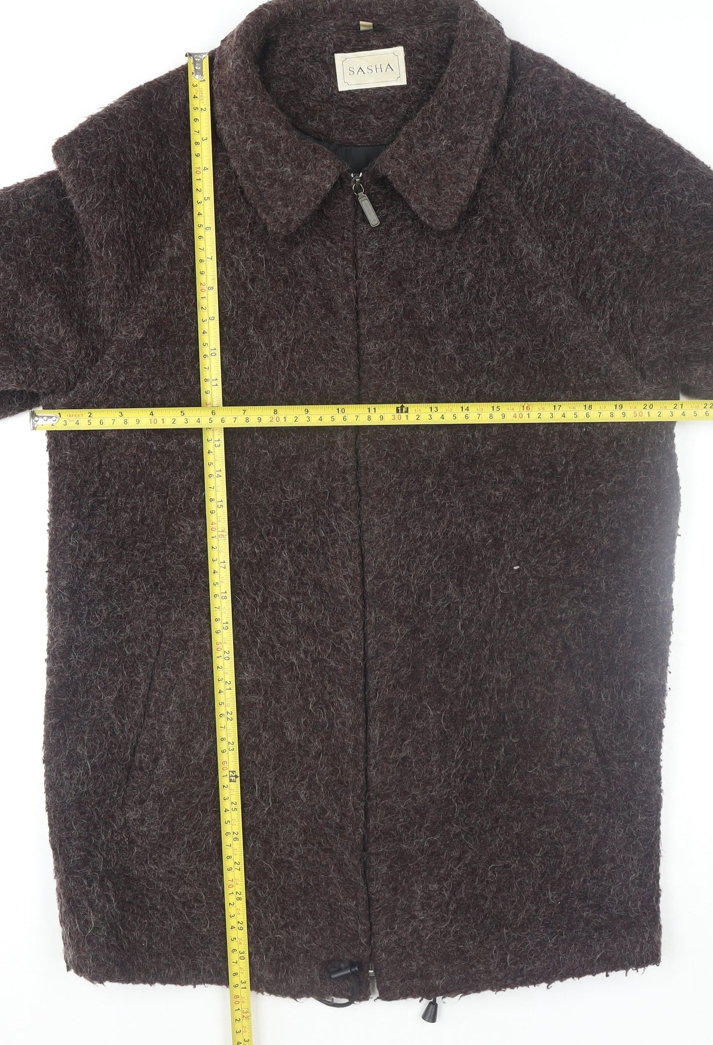 Sasha Women Brown Mohair Blend Mid-Length Zip Coat Size 12