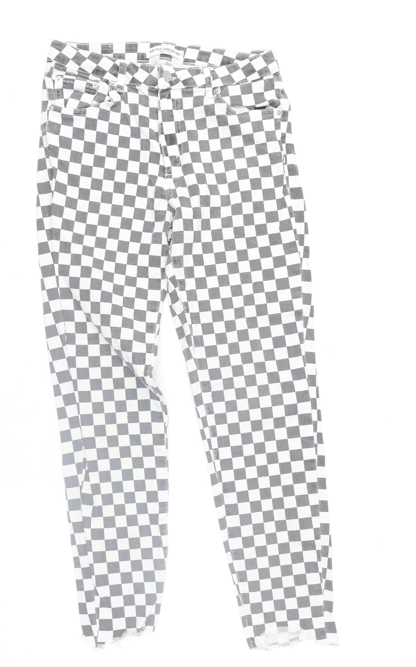 Pull&Bear Womens Black White Check Skinny Jeans Size 12