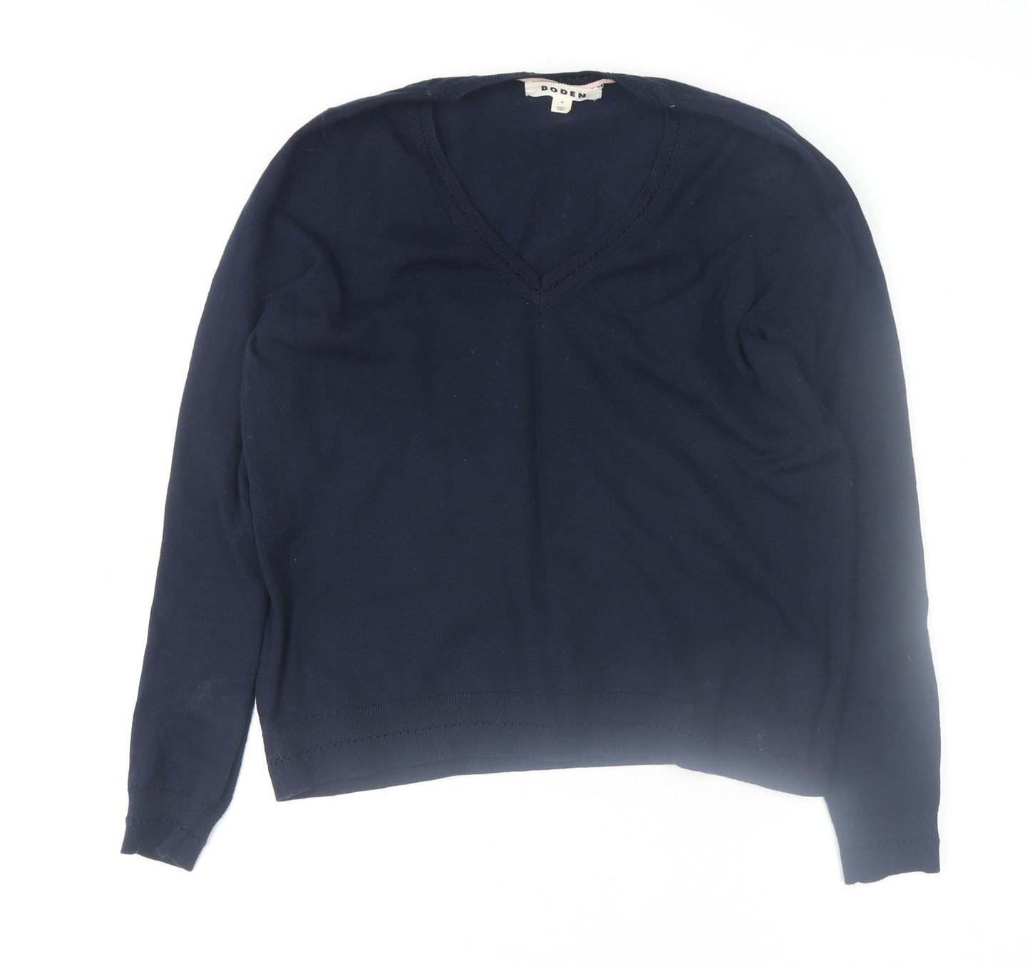 Boden Women's Blue V-Neck Cotton Knit Jumper Size M