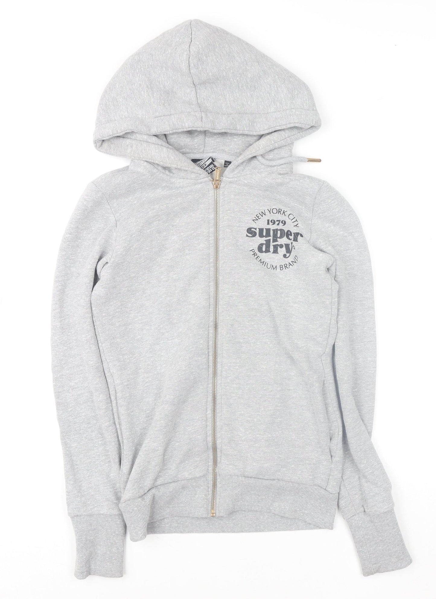Superdry Womens Grey Full Zip Hoodie UK 6 Classic Logo Sweatshirt