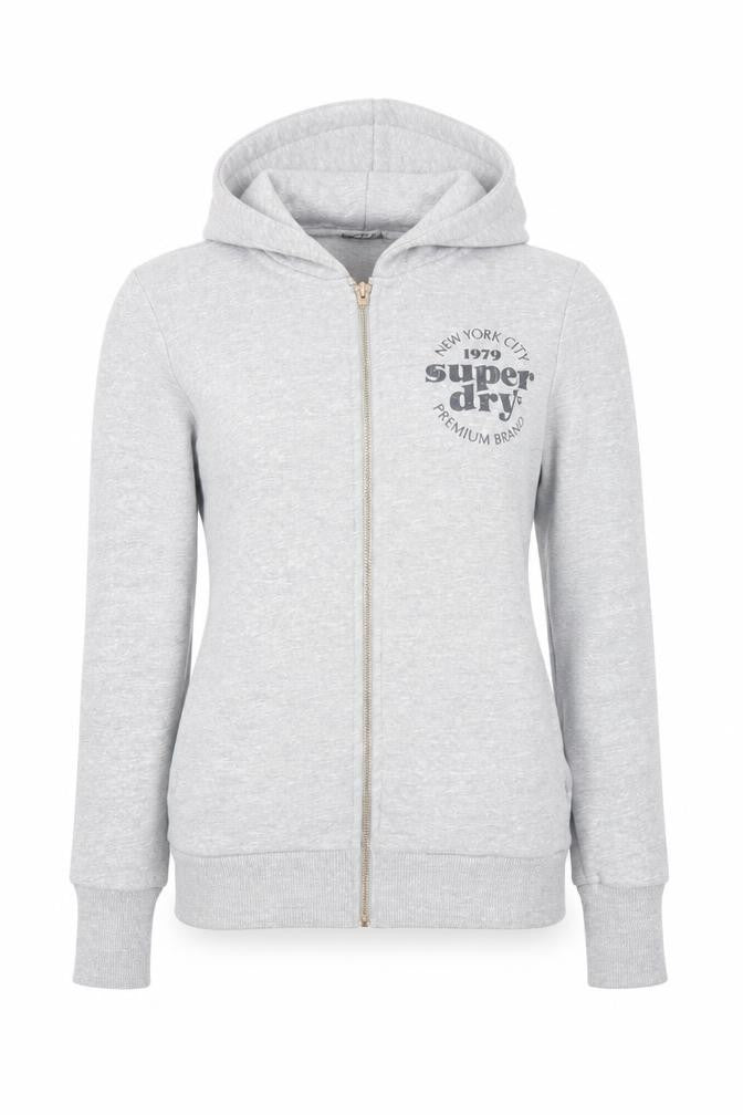 Superdry Womens Grey Full Zip Hoodie UK 6 Classic Logo Sweatshirt