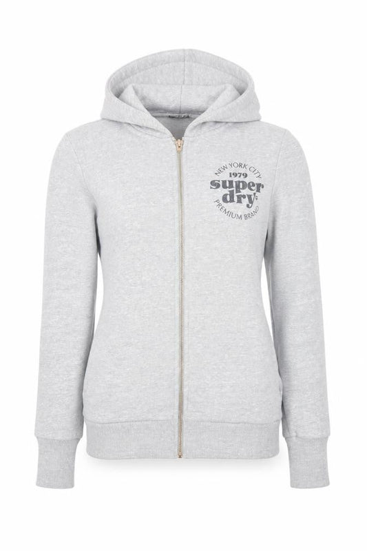 Superdry Womens Grey Full Zip Hoodie UK 6 Classic Logo Sweatshirt