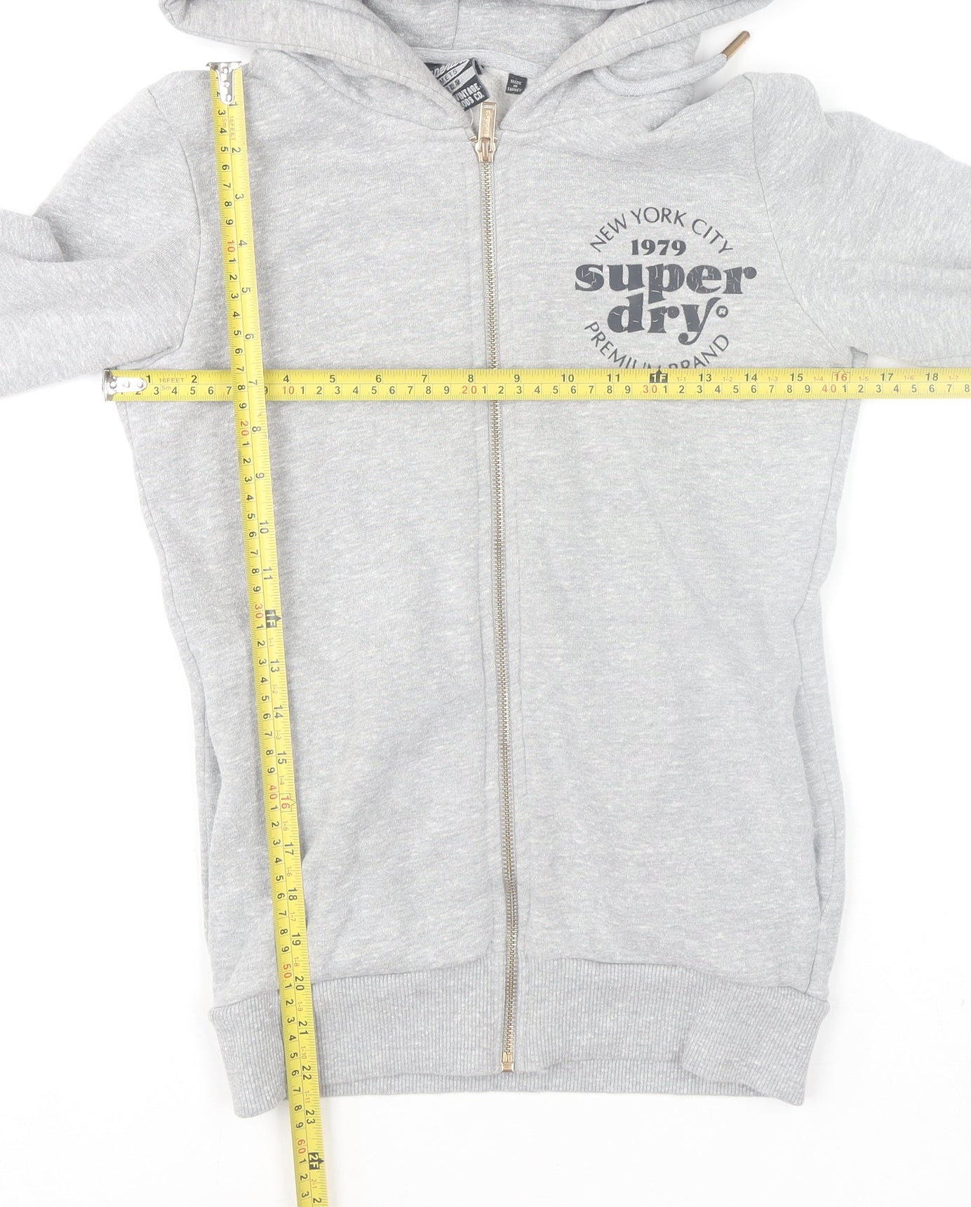 Superdry Womens Grey Full Zip Hoodie UK 6 Classic Logo Sweatshirt