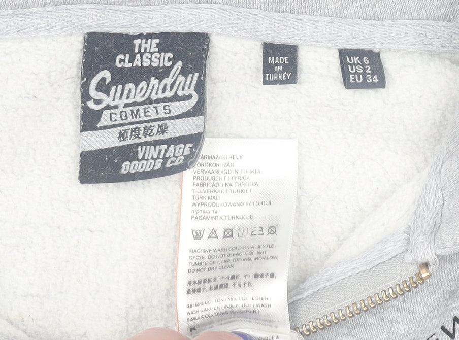 Superdry Womens Grey Full Zip Hoodie UK 6 Classic Logo Sweatshirt