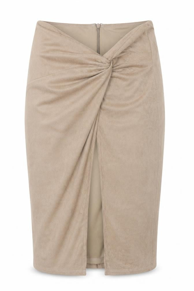 Wow Couture Women's Beige Faux Suede Wrap Midi Skirt Size M