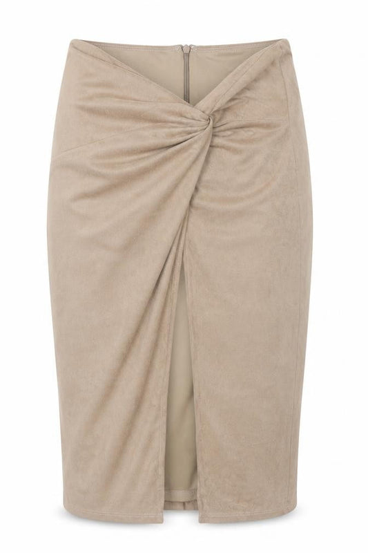 Wow Couture Women's Beige Faux Suede Wrap Midi Skirt Size M